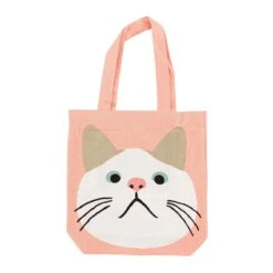 Playful Peach Cat Cotton Tote Bag - A4 Size