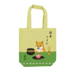 Vibrant Matcha Shiba Inu Cotton Tote Bag - A4 Size