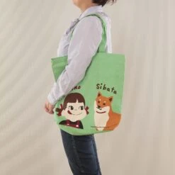 Fujiya Peko-chan & Shibata Shiba Inu Green Canvas Tote Bag -Stationery Sale Store 11277212 1007