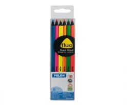 Milan Black Wood Fluo Colour Pencils (6 Pk)