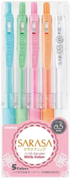 Zebra Sarasa Milk Colours 0.5mm Pens - 5 Colour Set
