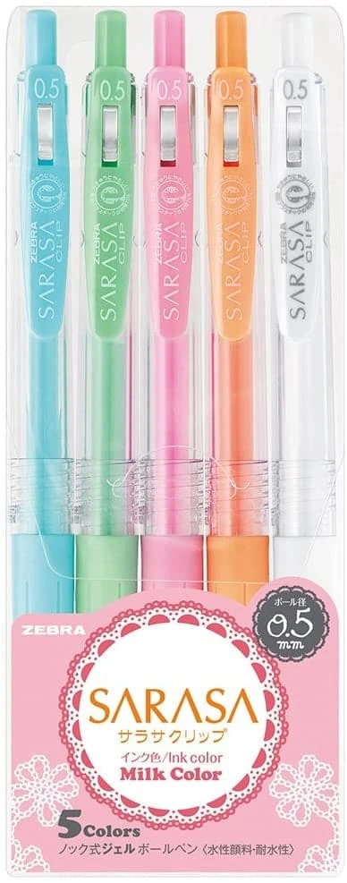 Zebra Sarasa Milk Colours 0.5mm Pens - 5 Colour Set 1 Zebra Sarasa Milk Colours 0.5mm Pens - 5 Colour Set