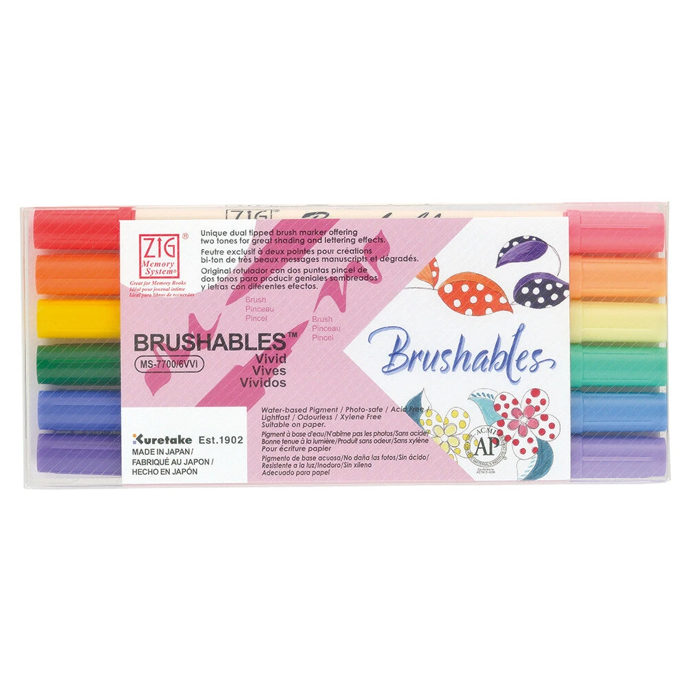 Kuretake ZIG Memory System Brushables - Vivid 6 Colours Set 1 Kuretake ZIG Memory System Brushables - Vivid 6 Colours Set