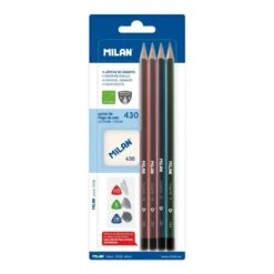 MILAN Set Of 4 Triangular Graphite Pencils + 1 Eraser 430