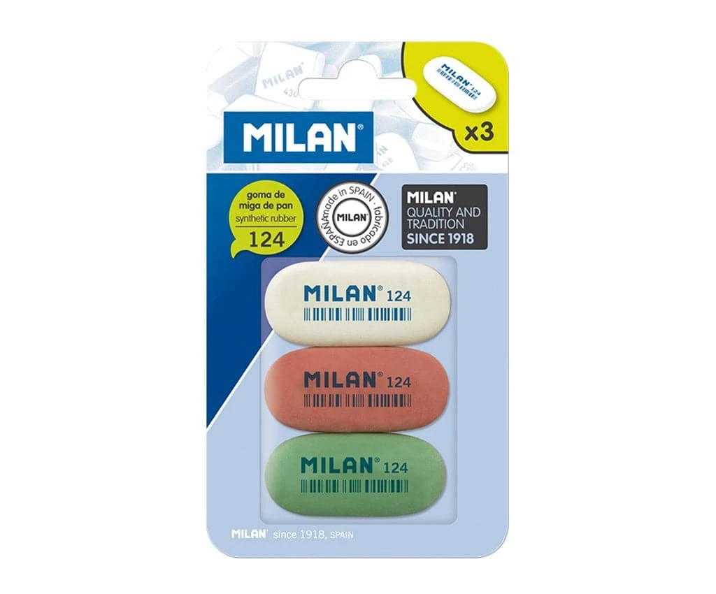 Milan -- Synthetic Rubber Eraser 124 -- Pack Of 3 1 Milan -- Synthetic Rubber Eraser 124 -- Pack Of 3