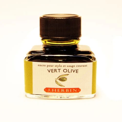 J Herbin Fountain Pen Ink Bottle -- Vert Olive : Olive Green 1 J Herbin Fountain Pen Ink Bottle -- Vert Olive : Olive Green