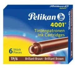 Pelikan 4001 Fountain Pen Ink Cartridges (Pack Of 6) -Stationery Sale Store pelikan 4001 cartridges brown