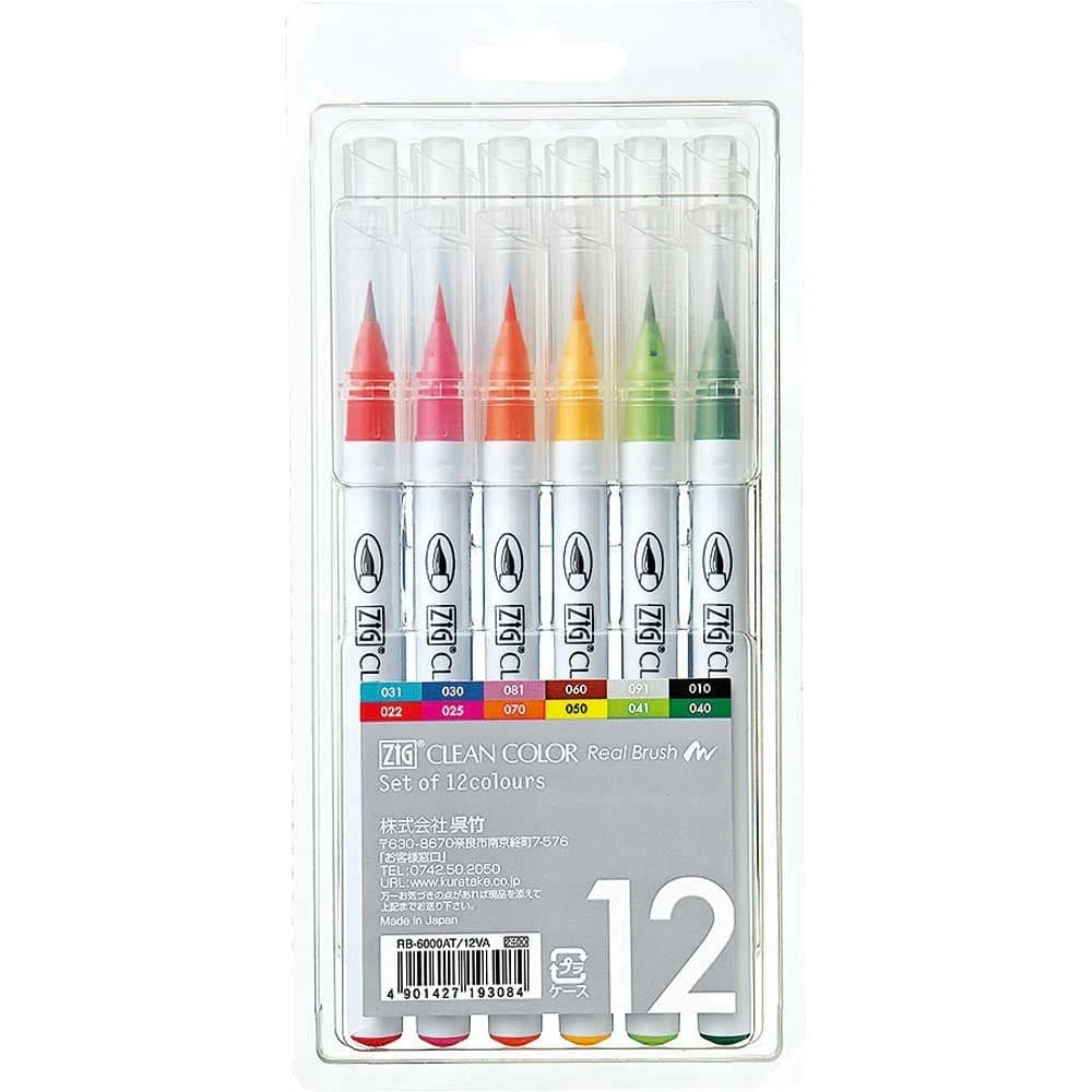 Kuretake Zig Clean Color Real Brush Pen - 12 Pack 1 Kuretake Zig Clean Color Real Brush Pen - 12 Pack